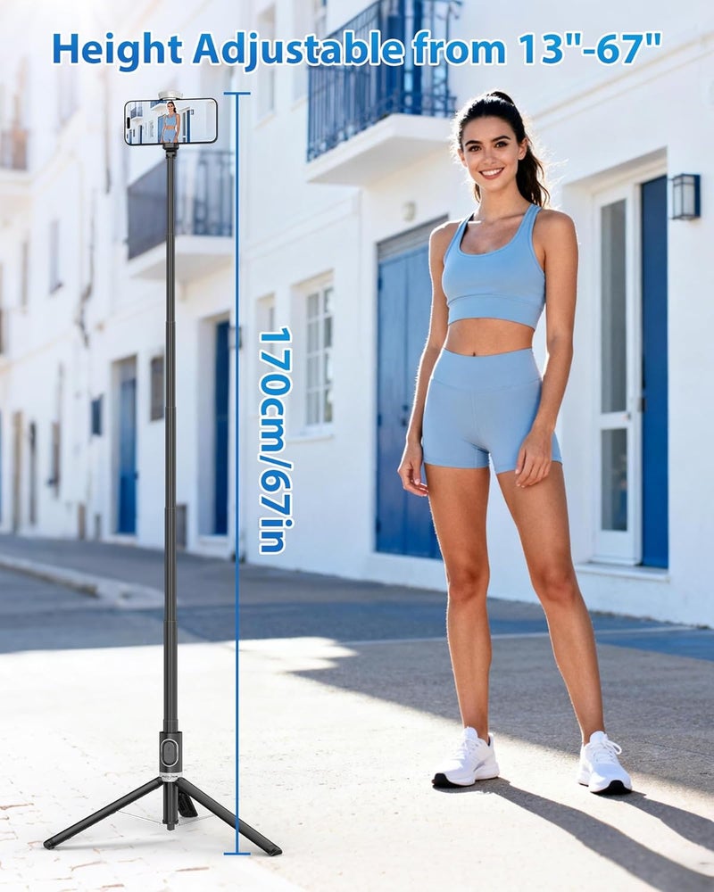 Aklima 67" Selfie Stick Tripod, All in One Phone Tripod with Wireless Remote, Extendable Compact Tripods Portable Travel Stand for iPhone Android Selfie/Video Recording/Live Stream/Vlog - Image 2